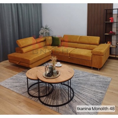 Narożnik Aston Monolith 48 miodowo musztardowy od ręki 275x202 cm