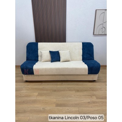 Wersalka Filip 194x95 w sztruksie kremowo-granatowym, rozkładana z pojemnikiem